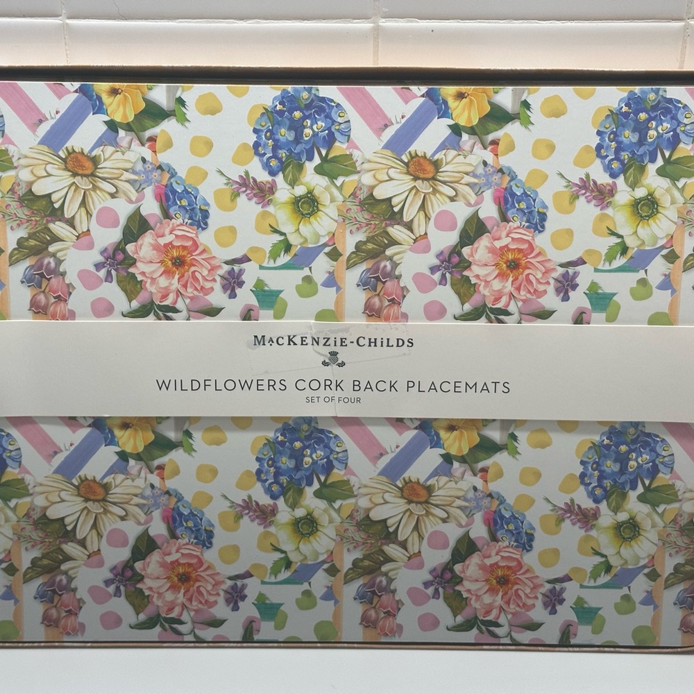 MacKenzie-Childs Wildflower Cork Back Placemats set of 4 w/ box